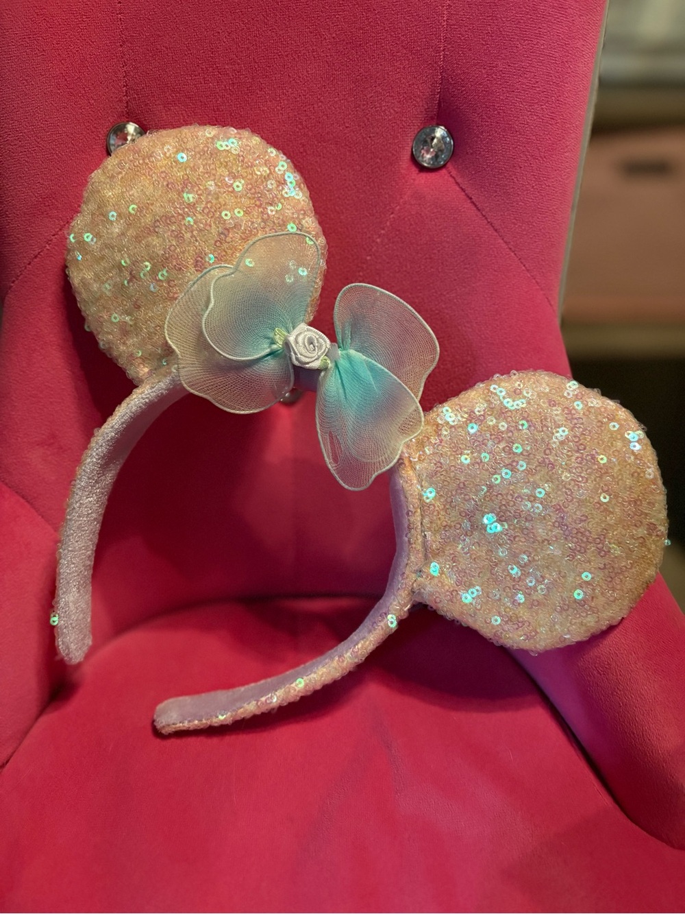 Kids Sequin Mouse Ear Headband with Bow - Pink